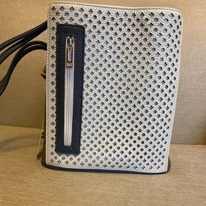 *NWT* Samoe Cream with Tan and Grey Accents Leather Cut Out Bucket Bag